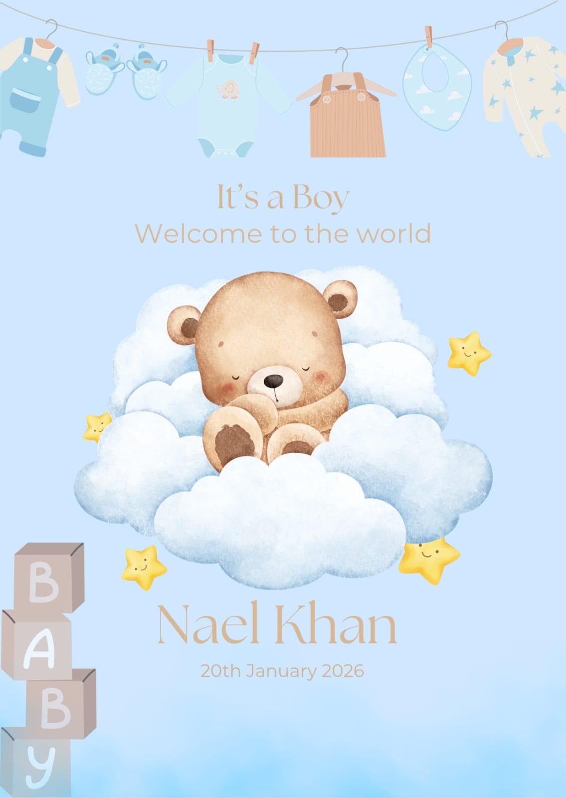 Baby Boy Birth Announcement Dreamy Card