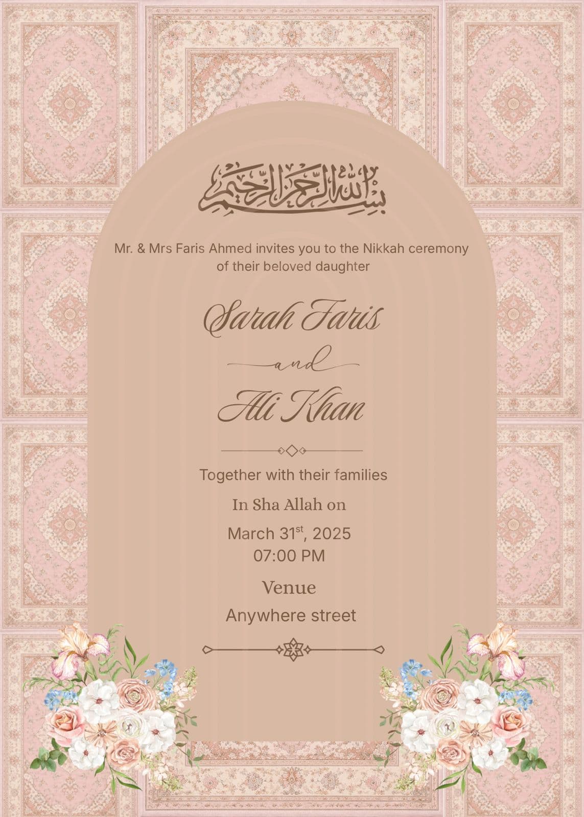 Blush Vintage Nikah Invitation – Persian Floral Wedding Card