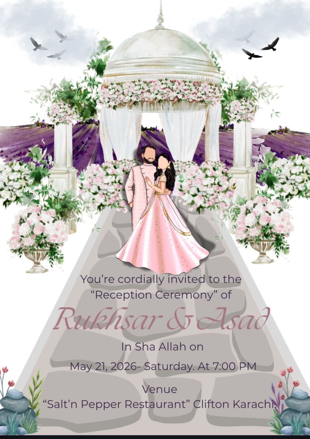 Elegant Garden Reception Invitation – Floral Wedding Reception Card Template