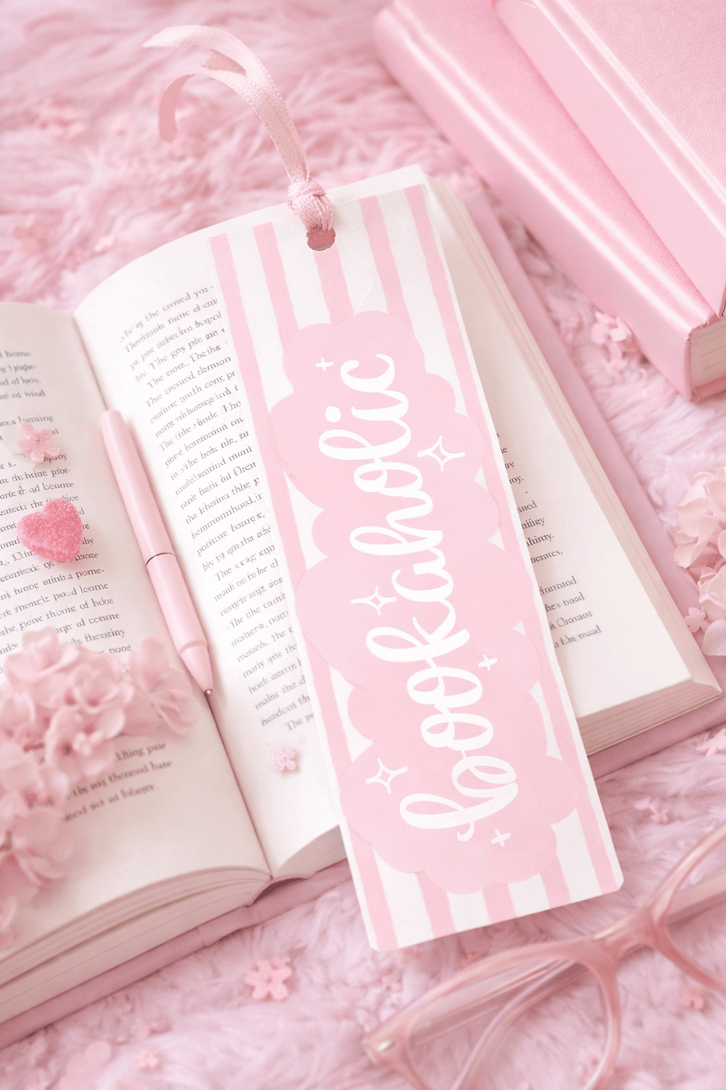 Cute Bookaholic Cloud & Pink Stripes Bookmark