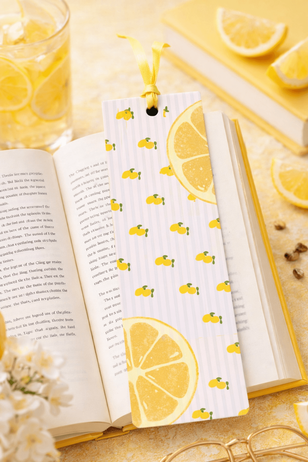 Summer Lemon & Pastel Pink Stripes Bookmark