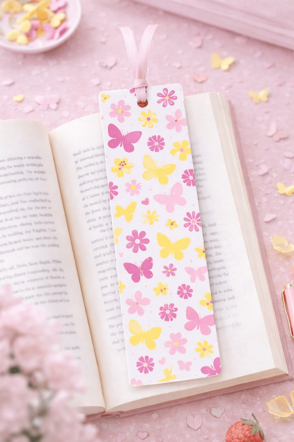 Pastel Floral & Butterfly Pattern Bookmark