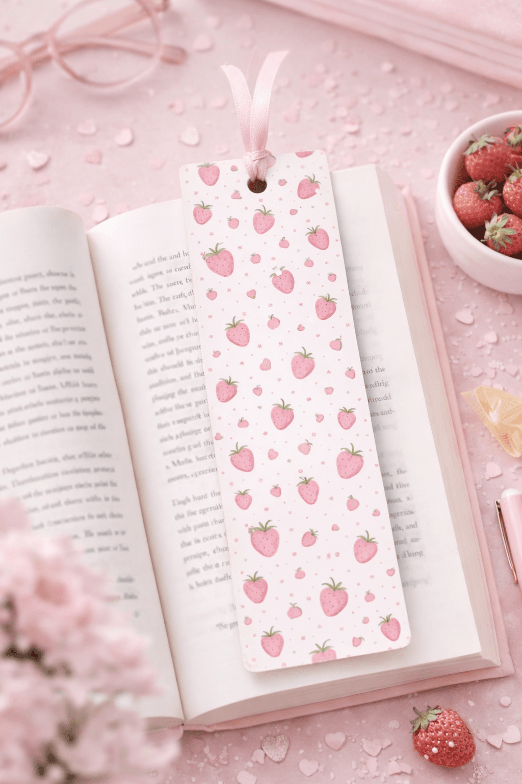 Sweet Pastel Pink Strawberry Pattern Bookmark